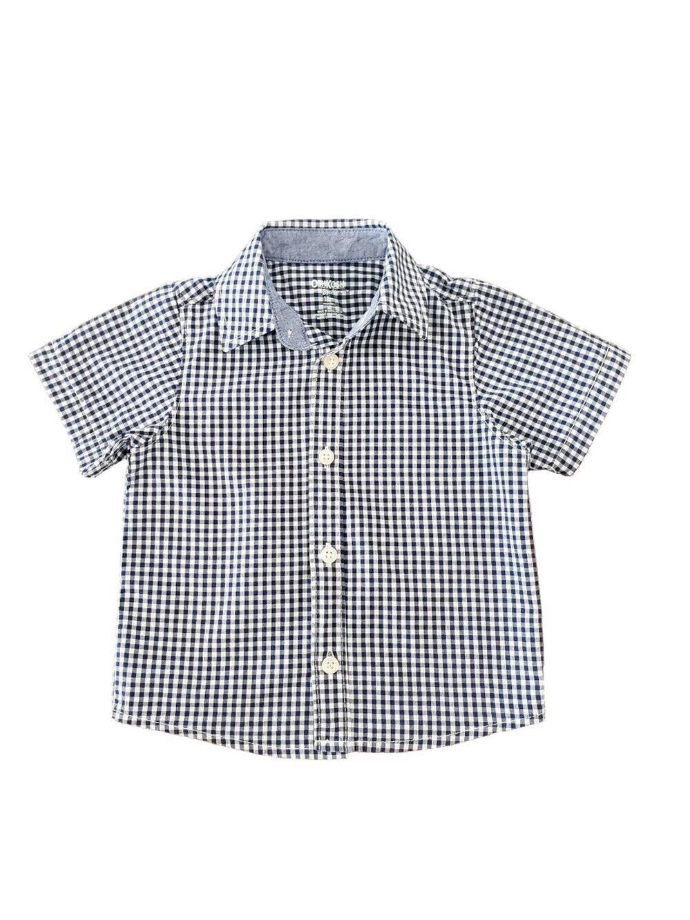 OshKosh Boys 18M Blue Gingham Button Up Shirt Short Sleeve - Picture 3 of 8
